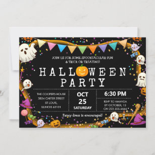 Colourful Fun Kids Halloween Party Invitation
