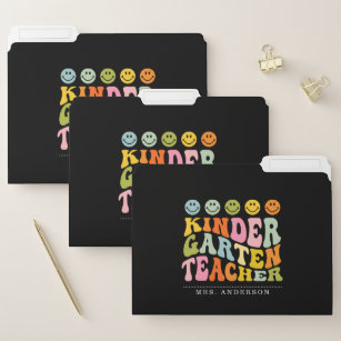 Colourful Fun Kindergarten Teacher Custom Name File Folder