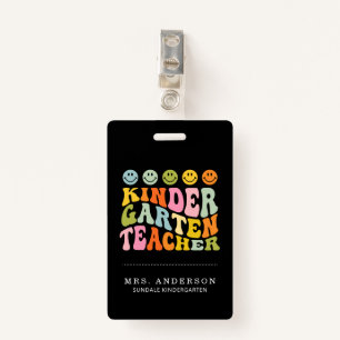 Colourful Fun Kindergarten Teacher Custom Name  ID Badge