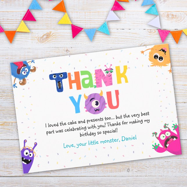 Colourful Fun Little Monster Birthday Party Thank You Card (Creator Uploaded)