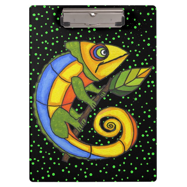 Colourful Fun Lizard Branch Dots Clipboard (Front)
