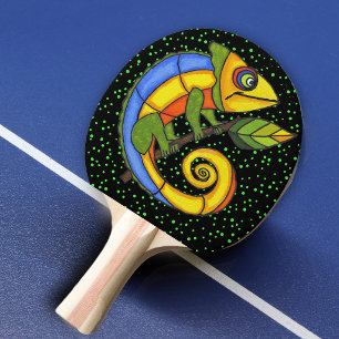 Colourful Fun Lizard Branch Dots Ping Pong Paddle