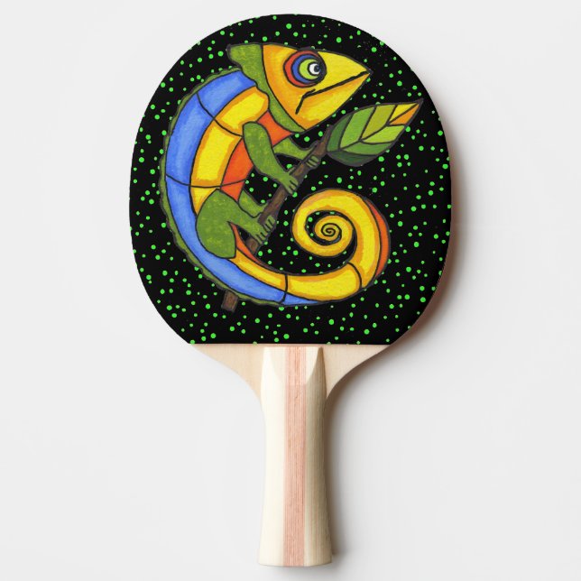 Colourful Fun Lizard Branch Dots Ping Pong Paddle (Front)