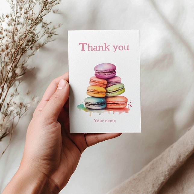 Colourful fun macaroon watercolor bridal shower thank you card (Colourful bright macarons wedding thank you card.)