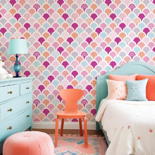 Colourful Fun Mermaid Fish Scale Rainbow Pattern Wallpaper