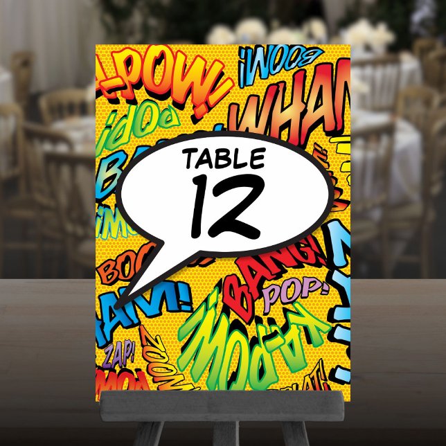 Colourful Fun Modern Comic Book Speech Bubble Table Number (Colorful Fun Modern Comic Book Speech Bubble Table Number)