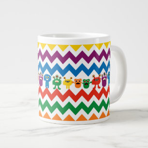 Colourful Fun Monsters Cute Chevron Striped Large Coffee Mug