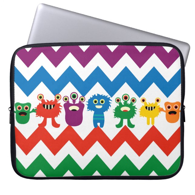 Colourful Fun Monsters Cute Chevron Striped Patter Laptop Sleeve (Front)