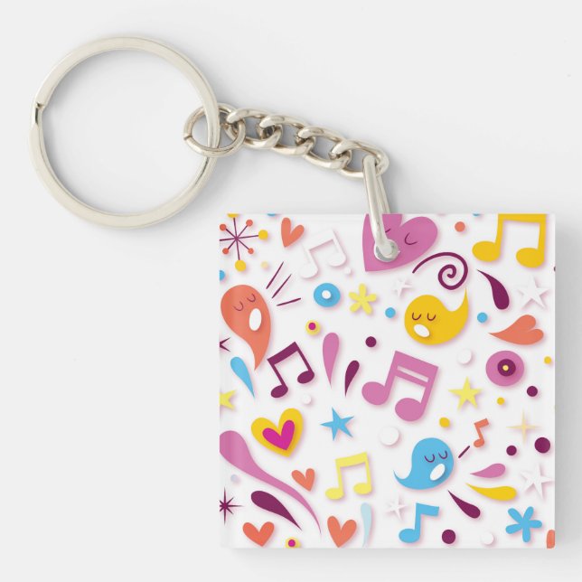 Colourful Fun Music Notes Key Ring (Front)