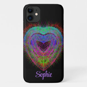 Colourful fun neon Graffiti sparkling heart design iPhone 11 Case