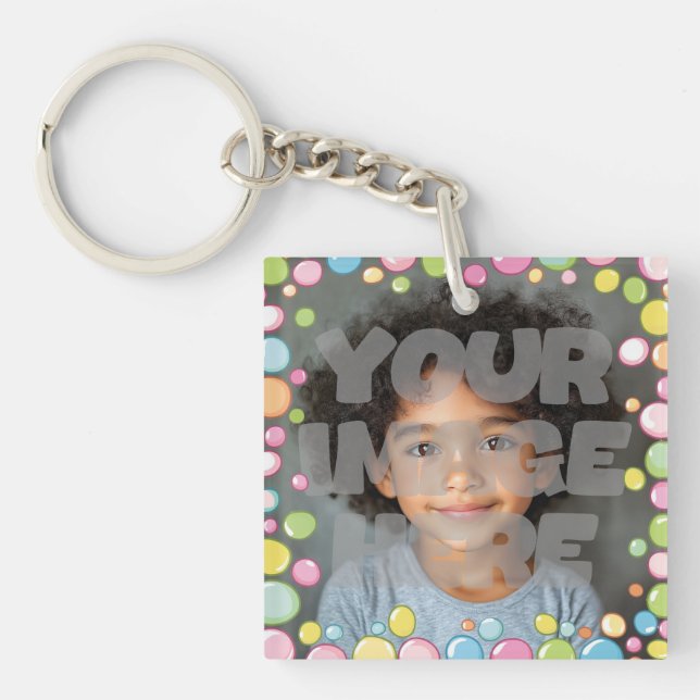Colourful Fun Pastel Bubble Frame Border for Photo Key Ring (Front)