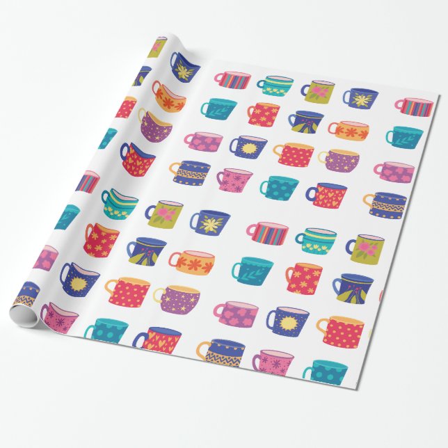 Colourful Fun Patterned Coffee Mug Set  Wrapping Paper (Unrolled)