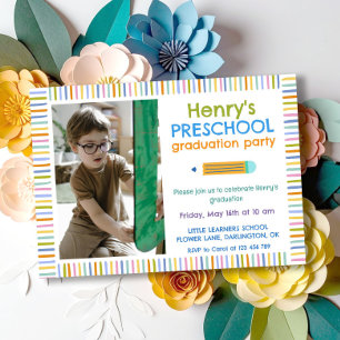 Colourful Fun Photo Preschool Graduation Invitation