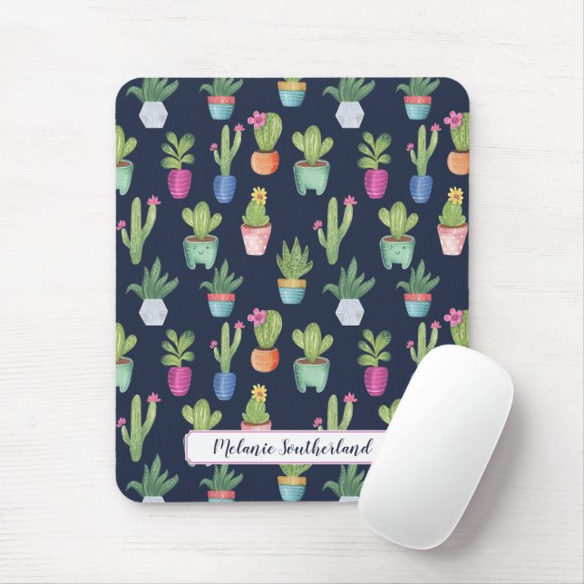 Colourful Fun Potted Plants & Cactus Personalised Mouse Mat (With Mouse)