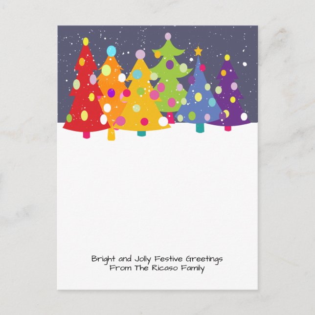 Colourful Fun Rainbow Christmas Trees Holiday Postcard (Front)
