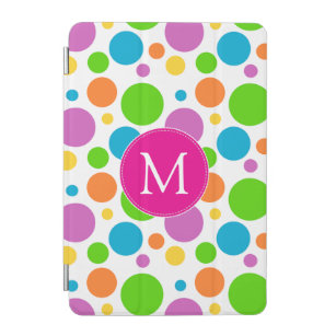 Colourful Fun Rainbow Dots Pink Monogram iPad Mini Cover