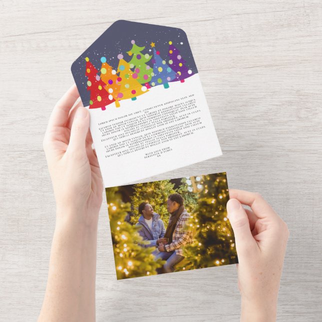 Colourful Fun Rainbow Gay Pride Christmas Tree Car All In One Invitation (Tearaway)