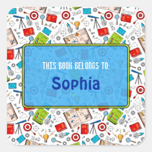 Colourful Fun School Science Pattern Personalised  Square Sticker