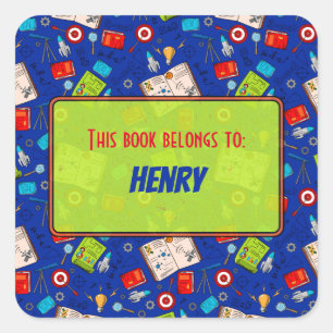 Colourful Fun School Science Pattern Personalised  Square Sticker