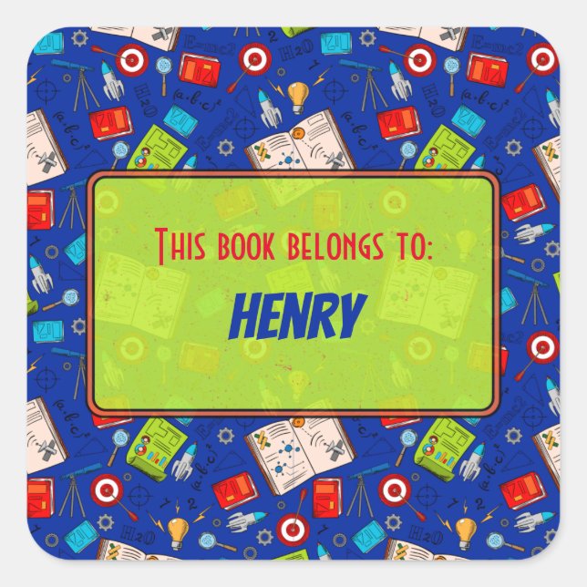 Colourful Fun School Science Pattern Personalised  Square Sticker (Front)