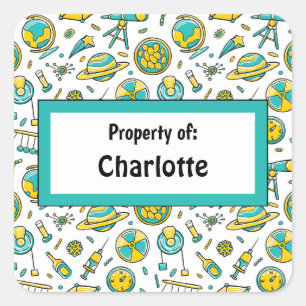 Colourful Fun School Science Pattern Personalised Square Sticker