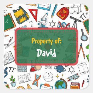 Colourful Fun School  Supplies Pattern Personalise Square Sticker