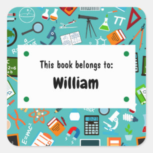 Colourful Fun School Supplies Pattern Personalised Square Sticker