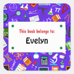 Colourful Fun School Supplies Pattern Personalised Square Sticker