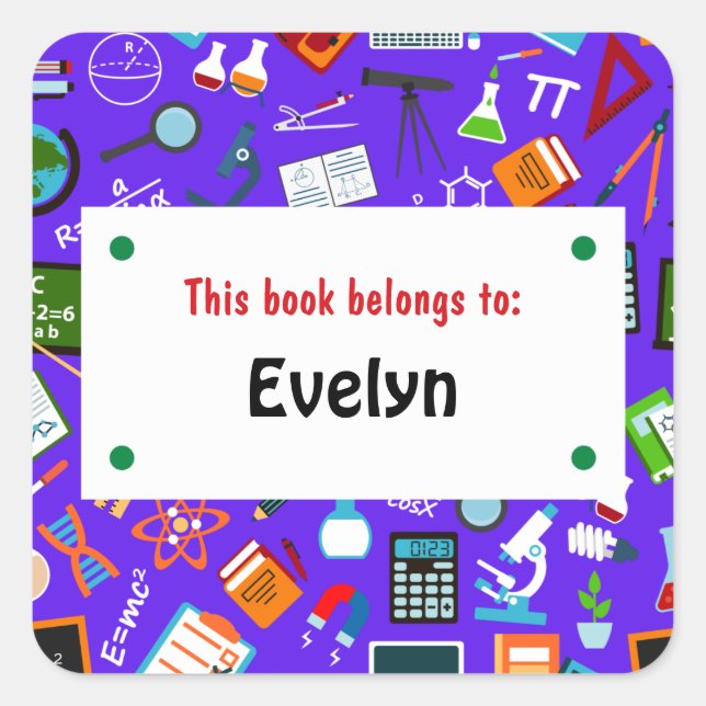 Colourful Fun School Supplies Pattern Personalised Square Sticker (Front)