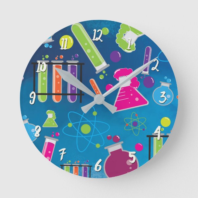 Colourful Fun Science Chemistry Personalised Round Clock (Front)