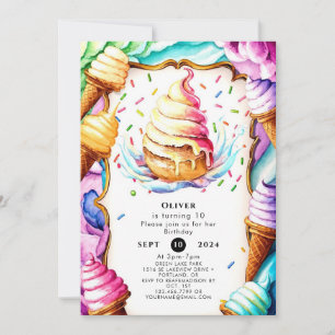 Colourful Fun Scoop Ice Cream Birthday Invitation