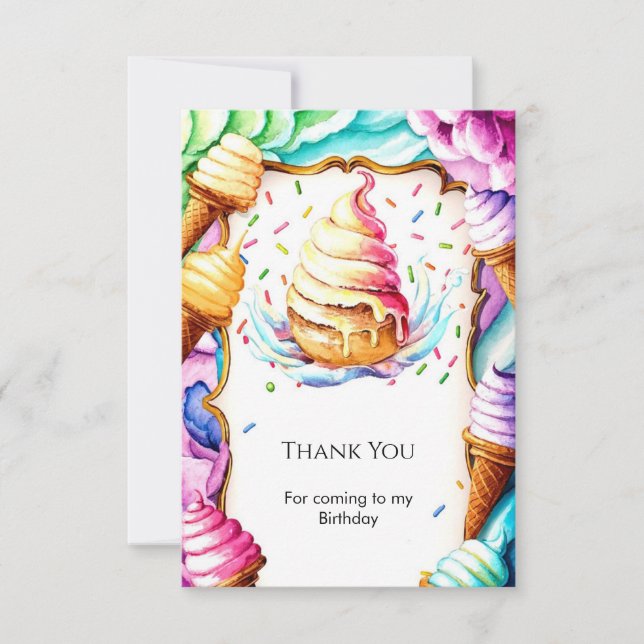 Colourful Fun Scoop Ice Cream Birthday Thank You Card (Front)