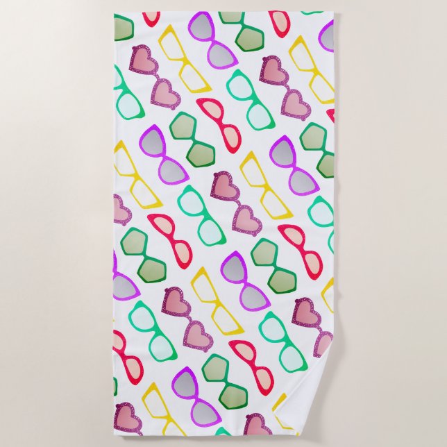 Colourful Fun Sunglasses Pattern Beach Towel (Front)