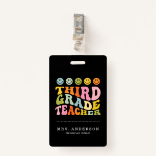 Colourful Fun Third Grade Teacher Custom Name ID Badge