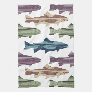 Colourful Fun Trout Fish Pattern Tea Towel