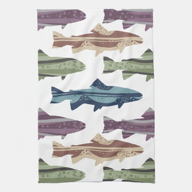 Colourful Fun Trout Fish Pattern Tea Towel (Vertical)