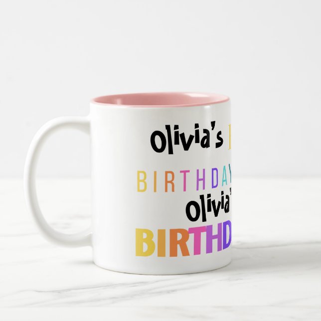 Colourful Fun Typography Happy Birthday  Two-Tone Coffee Mug (Left)