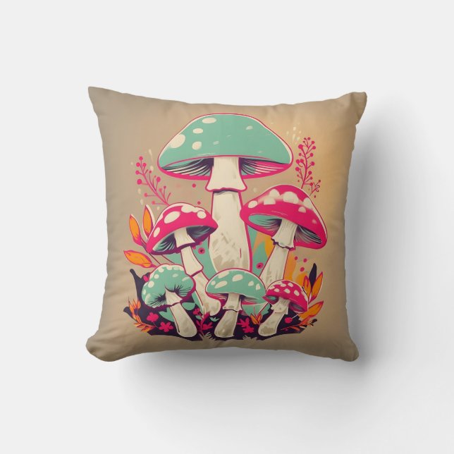 Colourful Fungi Illustration Pillow (Front)