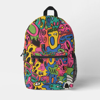 Colourful Funky Cartoon Doodle Pattern Kids Printed Backpack