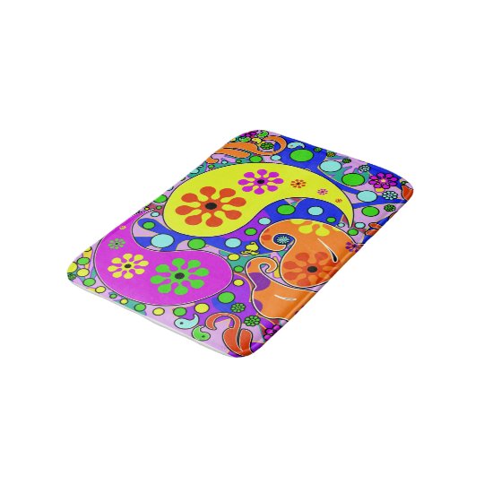 Colourful Funky Flowers Retro Paisley Hippie Bath Mat Zazzle Co Uk