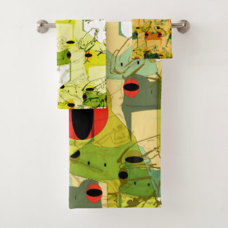 Colourful Funky Frogs Bath Towel Set