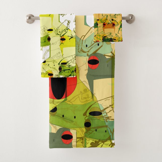 Colourful Funky Frogs Bath Towel Set (Insitu)