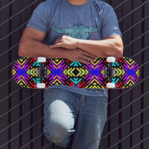 Colourful Funky Geometric Pattern Skateboard
