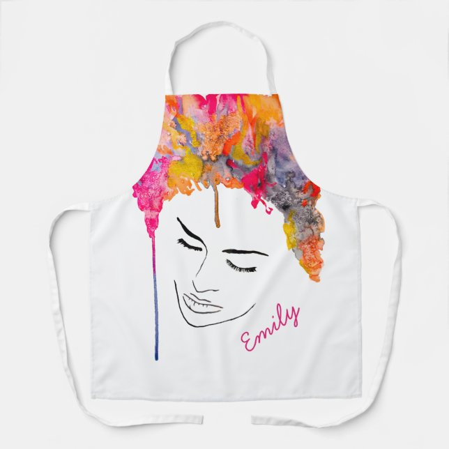 Colourful funky lady cool hair apron (Front)