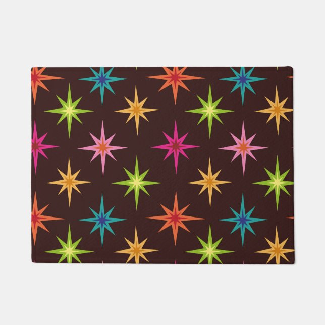 Colourful Funky Mid Century Atomic Starbursts    Doormat (Front)