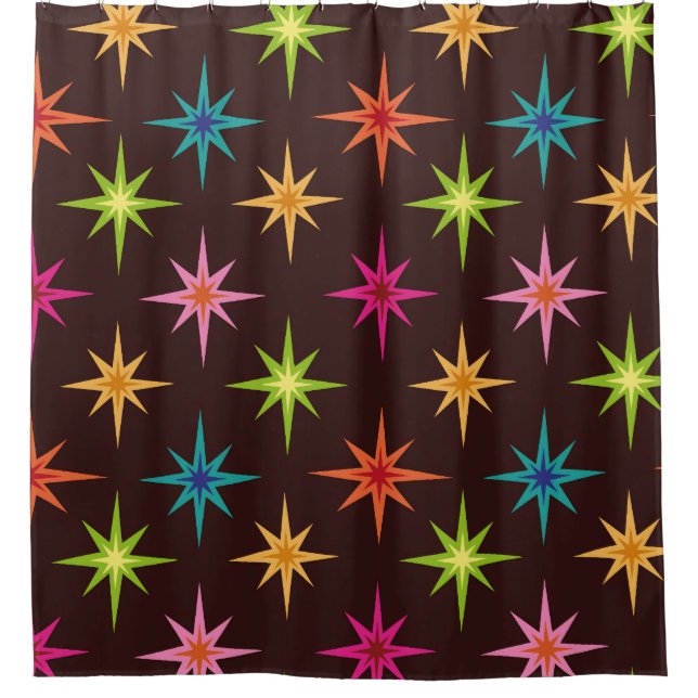 Colourful Funky Mid Century Atomic Starbursts   Shower Curtain (Front)