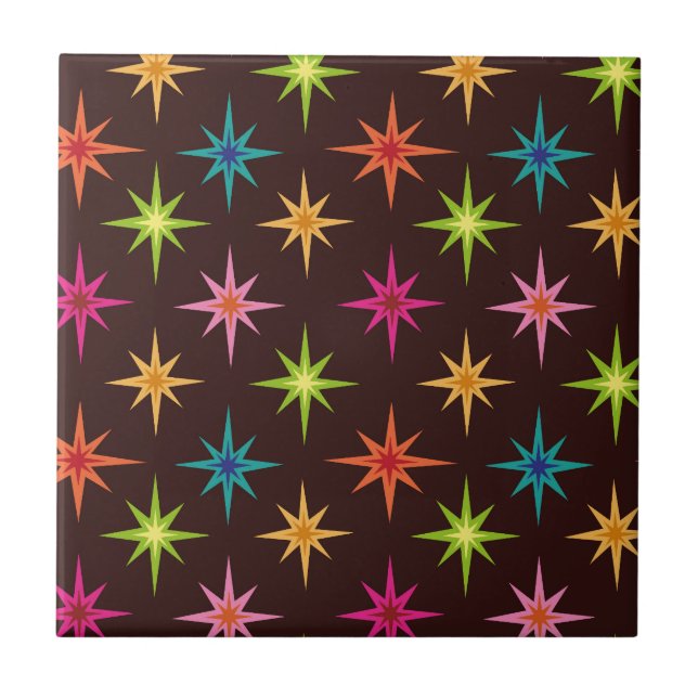 Colourful Funky Mid Century Atomic Starbursts   Tile (Front)