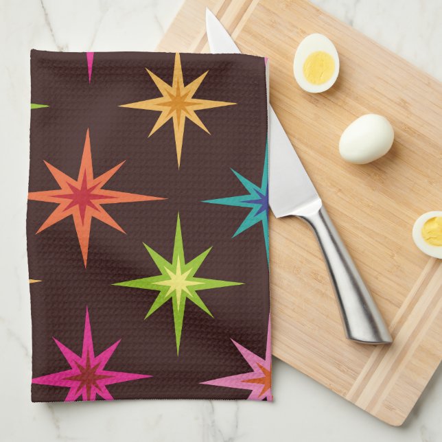 Colourful Funky Mid Century Mod Atomic Starbursts  Tea Towel (Quarter Fold)