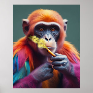 Colourful Funky Monkey Holding a Cigar  Poster