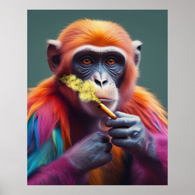 Colourful Funky Monkey Holding a Cigar  Poster (Front)